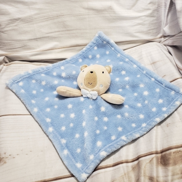 Jainco Tan Blue Teddy Bear Star Print Lovey Mini Security Blanket 13 Inch Square - Picture 4 of 9